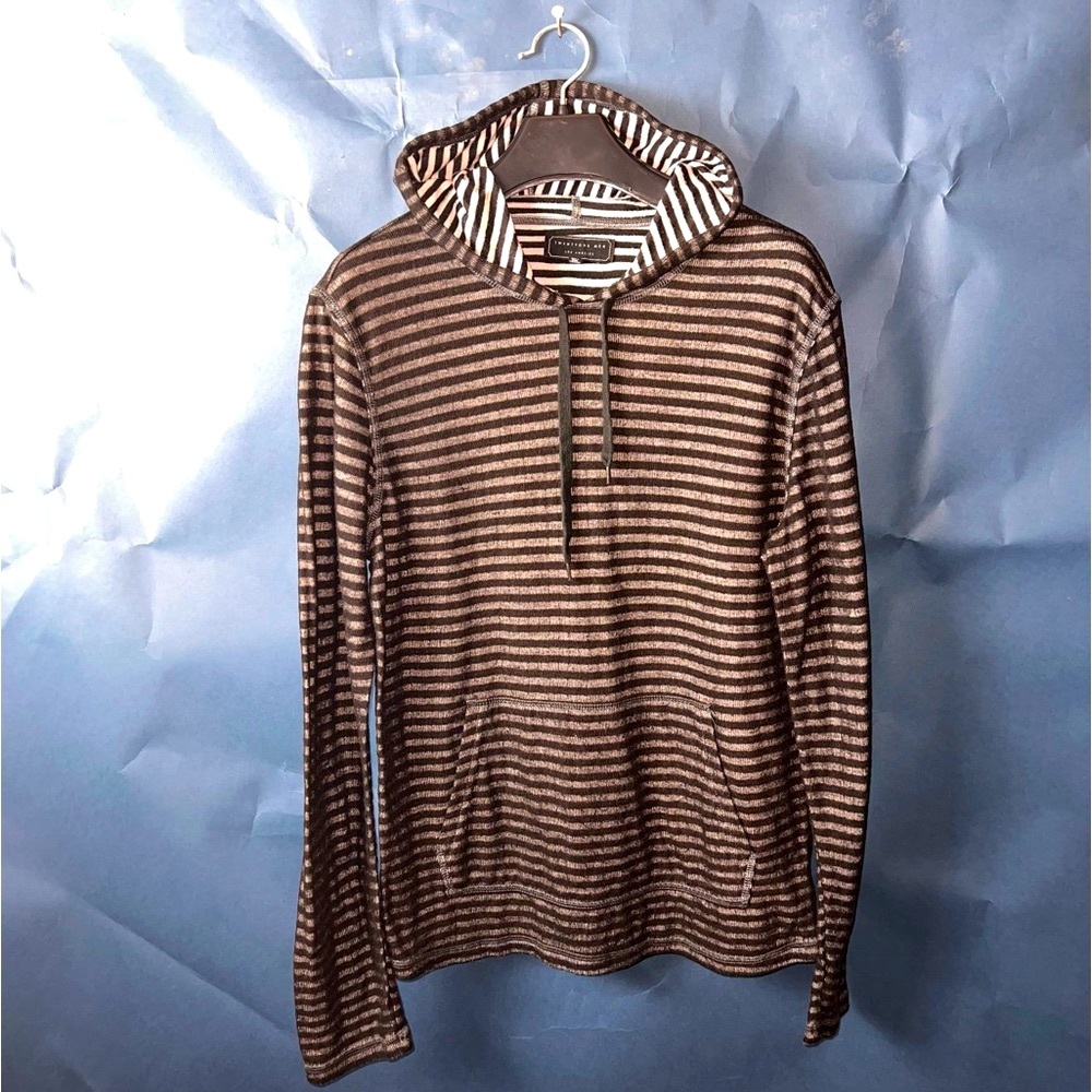 Men's Medium Striped Black and Gray Hoodie